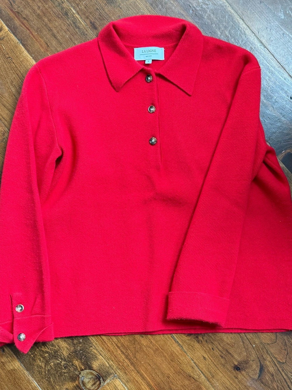 La Ligne Red Long-Sleeve Polo Sweater
